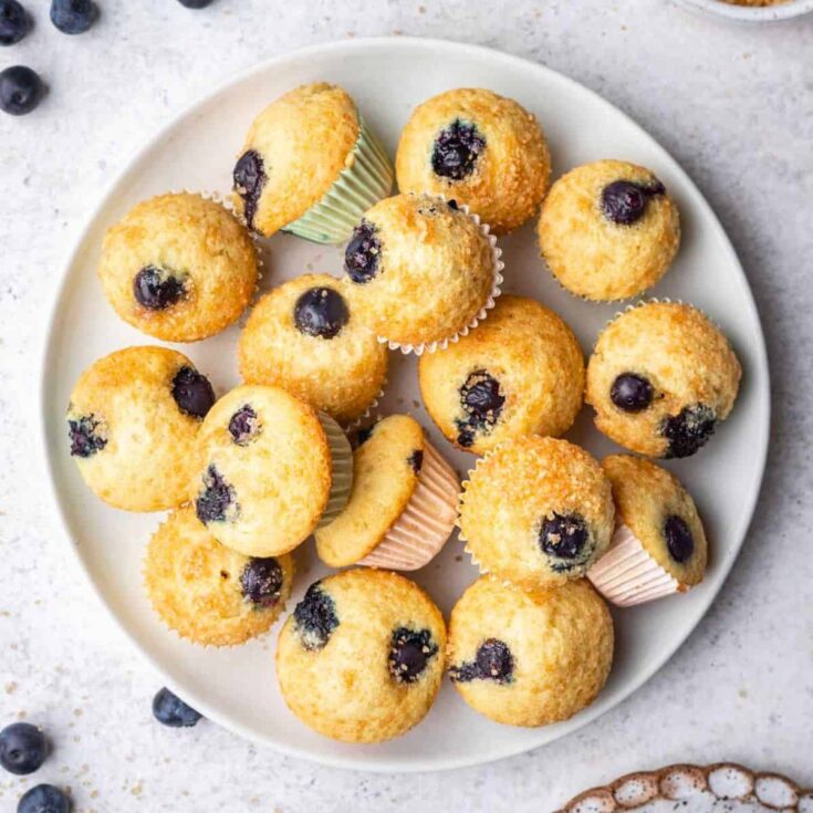 Mini blueberry muffins on a plate