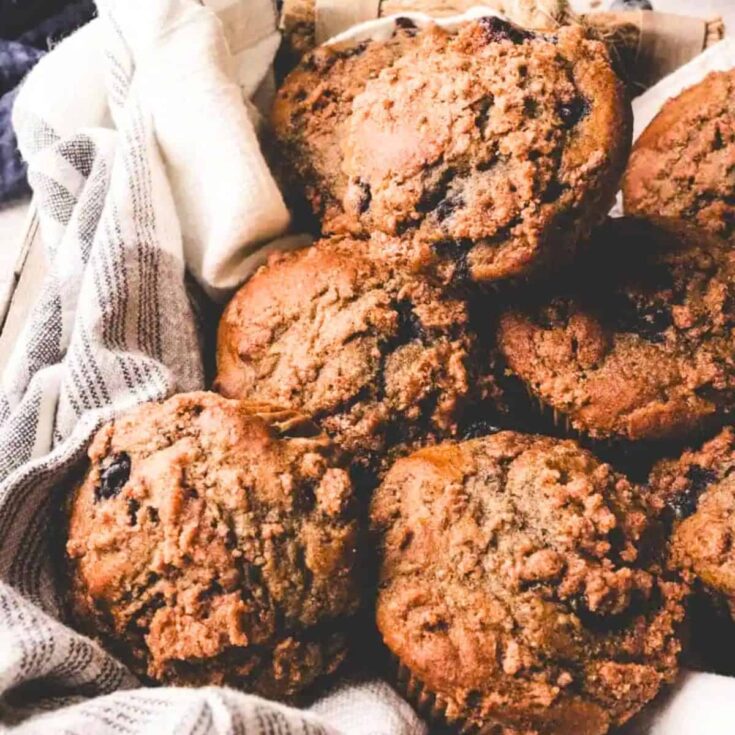 A basket of blueberry buckwheat muffins