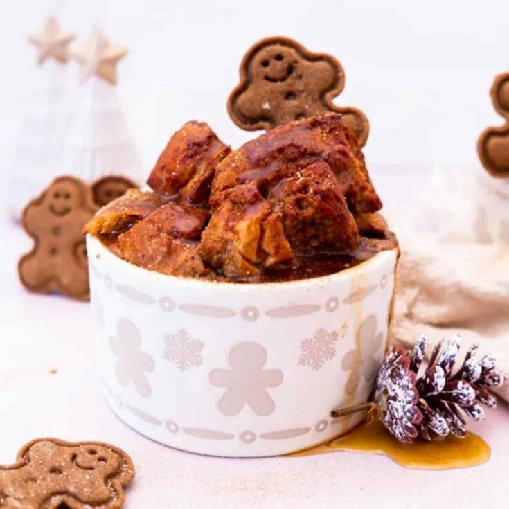 Gingerbread French toast bake on a small bowl