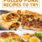 A collage of pulled pork dishes, with the text overlay 30 leftover pulled pork recipes to try