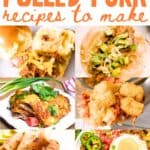 A collage of pulled pork dishes, with the text overlay 30 leftover pulled pork recipes to make