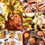 A collage of Halloween food, with the text overlay 100+ Frighteningly fun Halloween food ideas