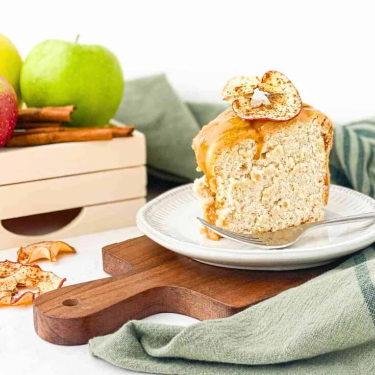 A slice of caramel apple angel food cake dessert, made after reading these Fall dinner party