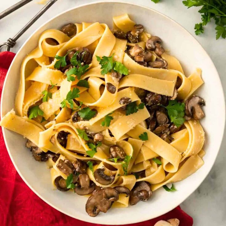 Creamy mushroom pappardelle, made after reading these Fall dinner party recipes