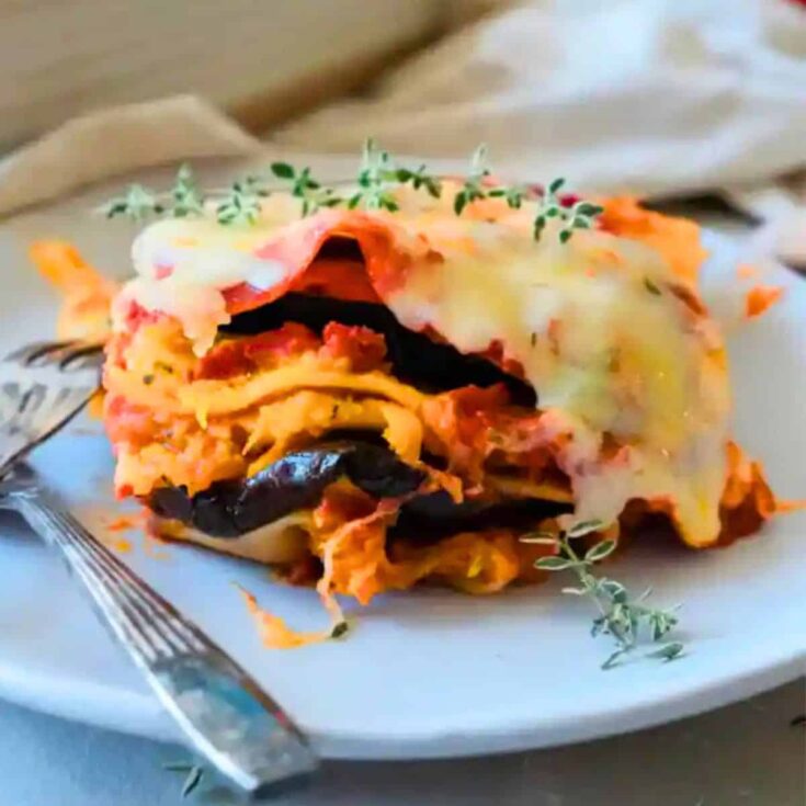 A plate of eggplant lasagna, made after reading these Fall dinner party recipes