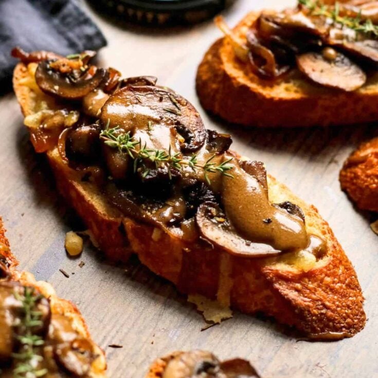 Vegan mushroom crostini appetizer, made after reading these Fall dinner party recipes