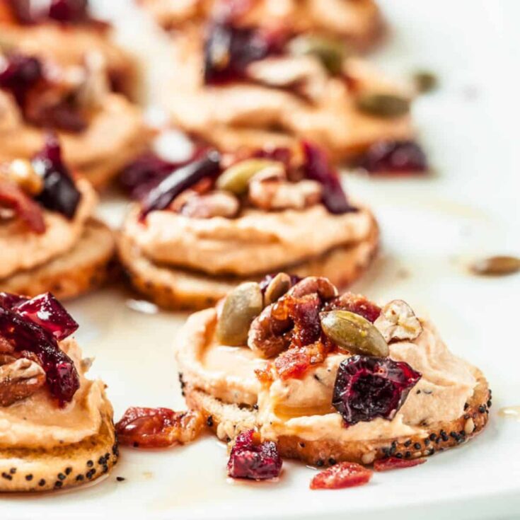 Pumpkin bacon crostini appetizers, made after reading these Fall dinner party recipes