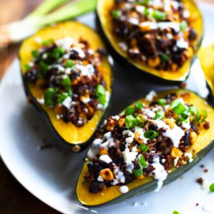 Roasted corn and quinoa stuffed squash side, made after reading these Fall dinner party