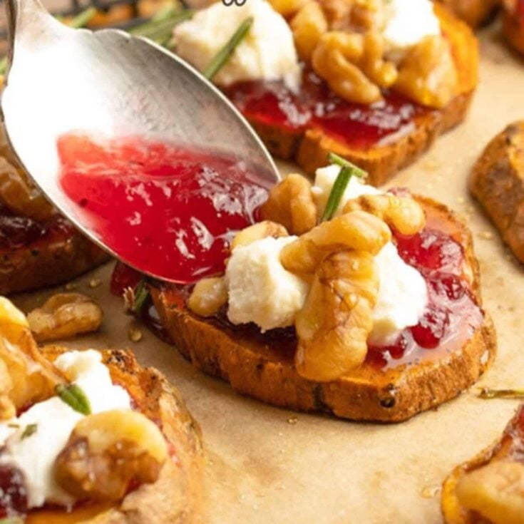 Roasted sweet potato round appetizer, made after reading these Fall dinner party recipes
