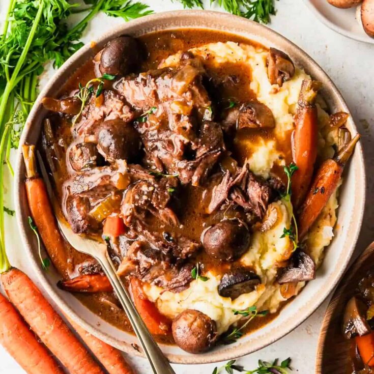 A plate of Southern pot roast made after reading these Fall dinner party recipes
