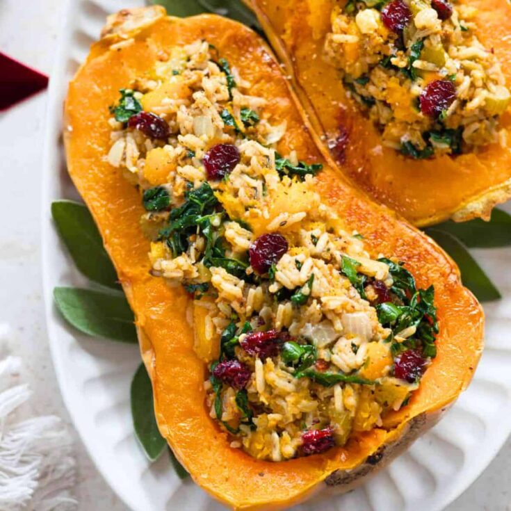 Stuffed butternut squash, made after reading these Fall dinner party recipes